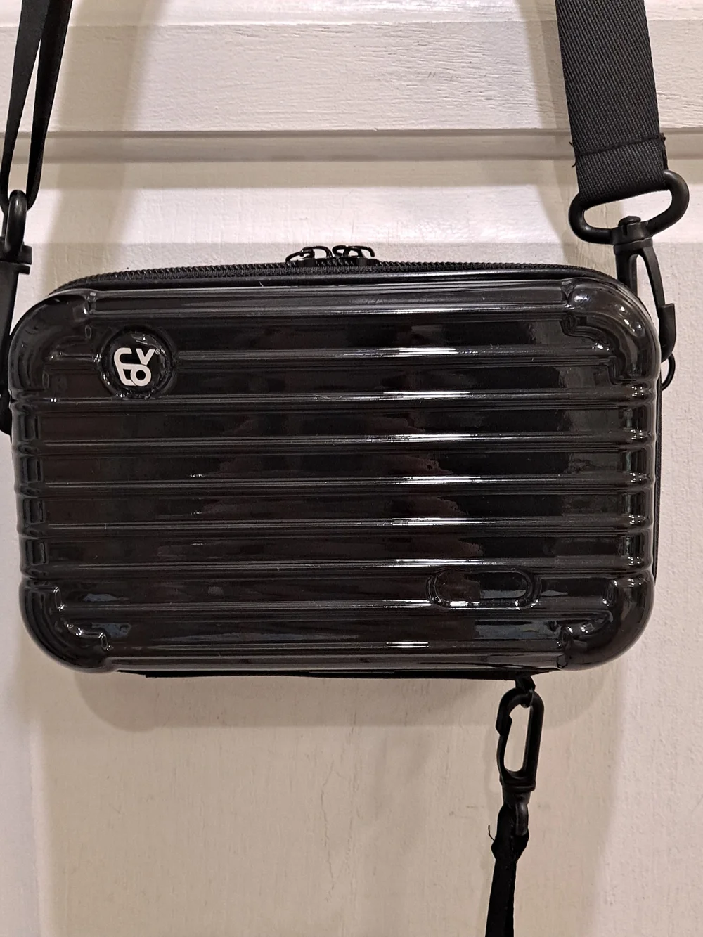 Travel Black Gloss Mini Suitcase  Crossbody Hard-Shell Satchel Messenger Bag